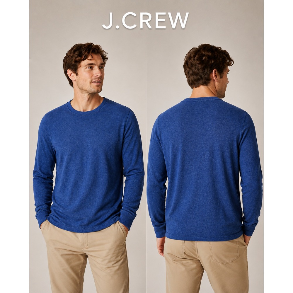 J.Crew Oarsman Sweater Mens Large Blue 100% Cotton Textured Long Sleeve Pullover
